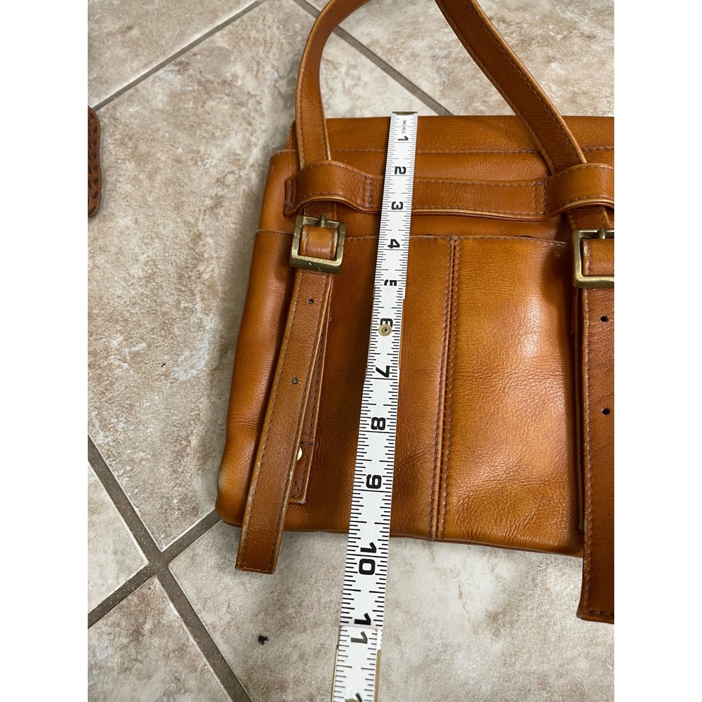 FRYE Women Tan Leather Flap Top Mini Backpack Purse Bag saddle bag VTG crossbody - Picture 6 of 13